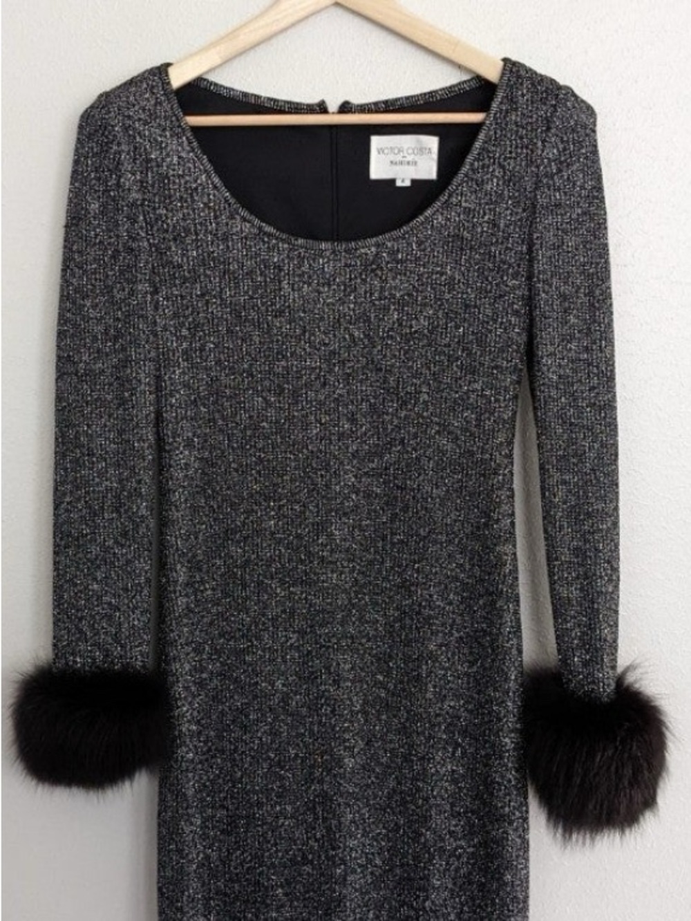 Victor Costa by Nahdree size 4 Vintage 80s Dress with Plush Fur Cuffs